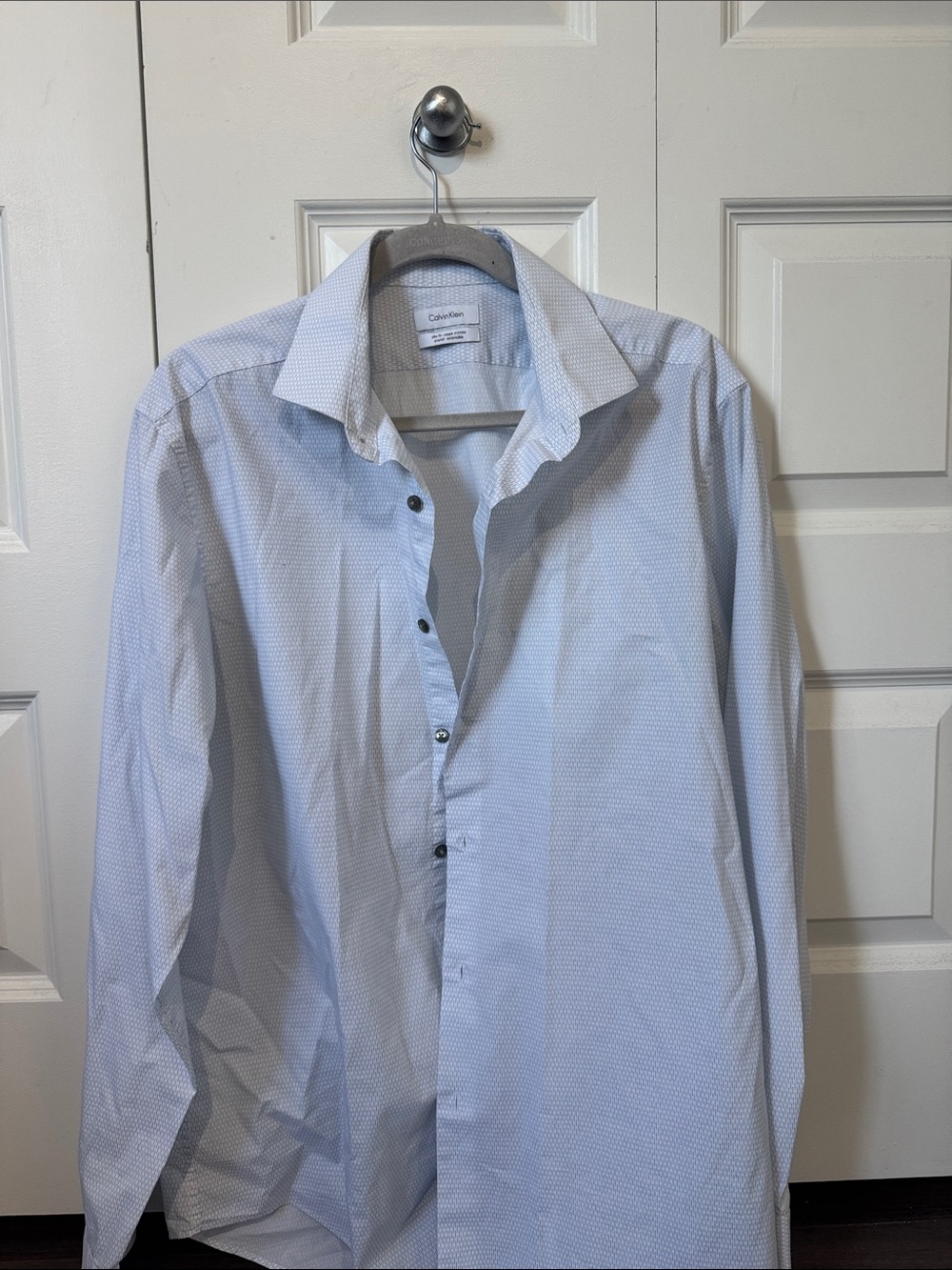 Calvin Klein Light Blue Microdot Spread Collar Dress Shirt